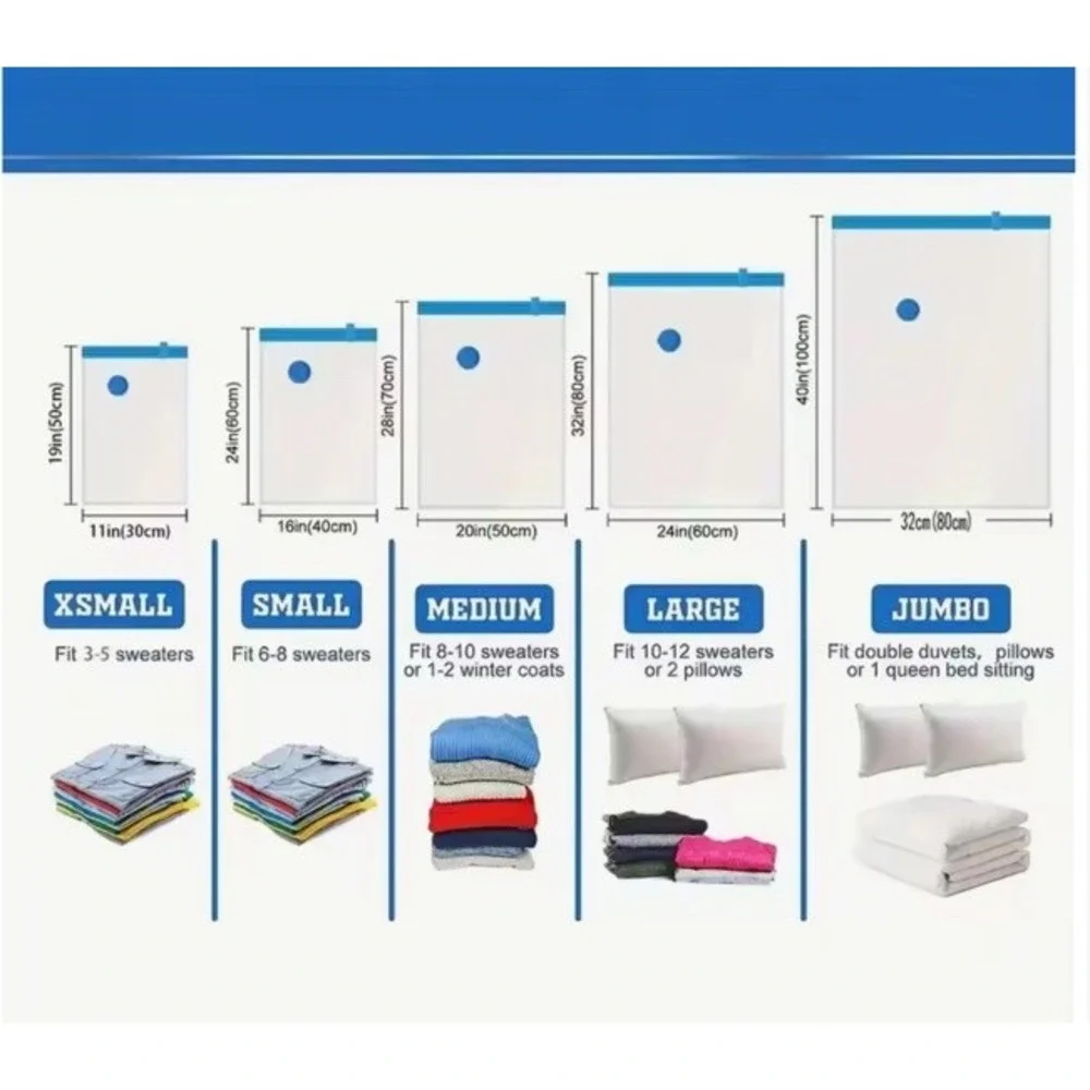 7 Pc Vacuum Storage Bags More Space Save Compression Travel Seal Pump